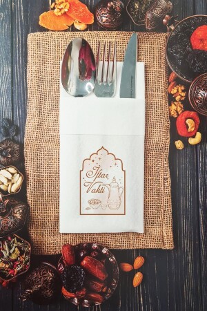 Stoffstrukturierte Iftar-Zeit geschriebene Ramadan-Serviette, Taschenserviette, 6 Stück - 1