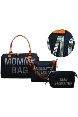 Stone Design Mommy Baby Bag, exklusives 3er-Set, schwarze Mutter-Baby-Pflege- und Damentasche - 1