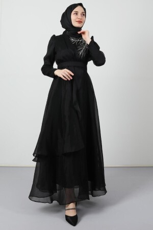 Stoned Organza Abendkleid Schwarz - 1