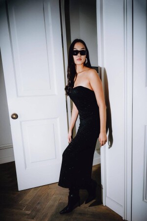 Straplez Uzun Simli Elbise E15227-n12 - Addax