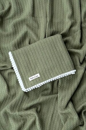 Strickmuster Baby-Pique-Babydecke aus Bio-Baumwolle Khaki 100x120 cm CAİS14202753 - 3