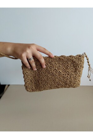 Stroh - Handgestrickte Tasche aus Papierfaden - Clutch - Portfolio - Handtasche - 4