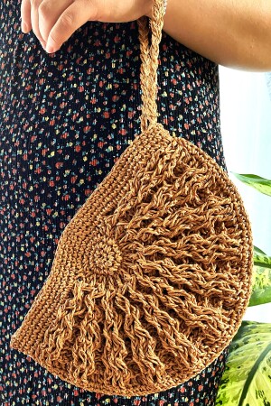 Strohtasche Mussel Modell Raffia Strickmappe & Clutch Bag Hanger Tan Art169 - 7
