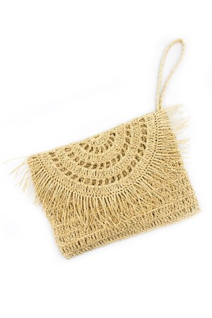 Strohtasche, Raffia-Strickmappe und Clutch-Tasche mit Kleiderbügel, Beige, Art164 - 1