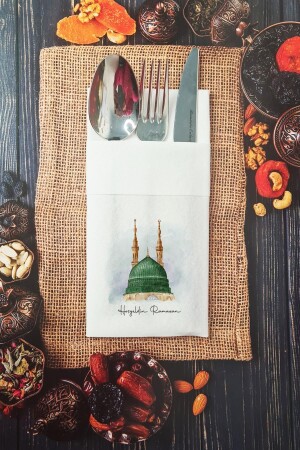 Strukturierte Taschenservietten aus Stoff mit der Aufschrift „Welcome Ramadan“, 6 Stück - 1