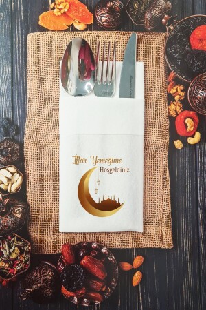 Strukturierter Stoff, Willkommen bei meinem Iftar-Dinner, Ramadan-Serviette, Taschenserviette, 6 Stück - 1