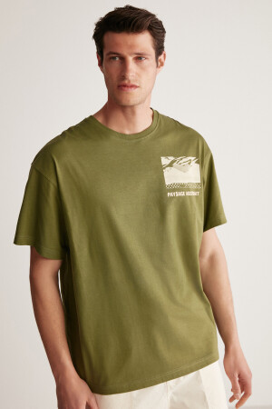Stuart Herren-T-Shirt in Oversize-Passform aus 100 % Baumwolle mit dickem Strukturdruck in Khaki STUART01042023 - 2