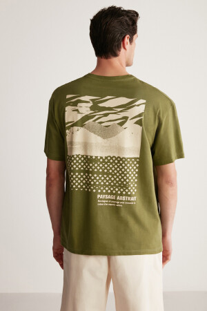 Stuart Herren-T-Shirt in Oversize-Passform aus 100 % Baumwolle mit dickem Strukturdruck in Khaki STUART01042023 - 3