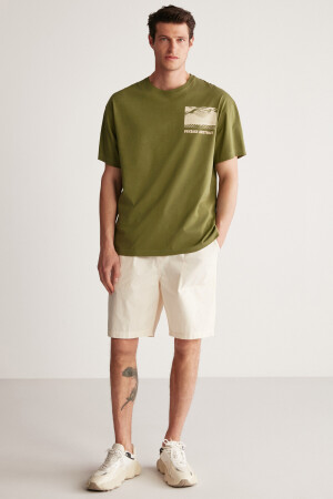 Stuart Herren-T-Shirt in Oversize-Passform aus 100 % Baumwolle mit dickem Strukturdruck in Khaki STUART01042023 - 4