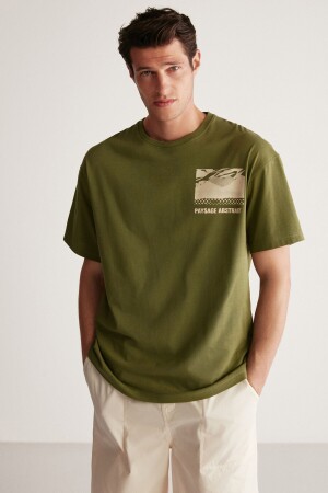 Stuart Herren-T-Shirt in Oversize-Passform aus 100 % Baumwolle mit dickem Strukturdruck in Khaki STUART01042023 - 1
