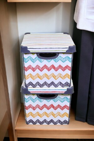 Style Box Colored Zigzag Plastik Dekoratif Kutu Seti - 2x 20 Litre BS-56C681D09 - 2