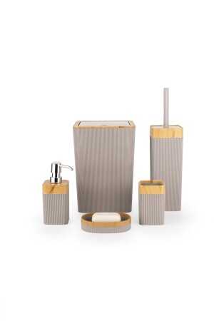 Style Wood Patterned Stripes 5-teiliges Badezimmer-Set, quadratisch – Desert Beige 2023ST06055 - 3