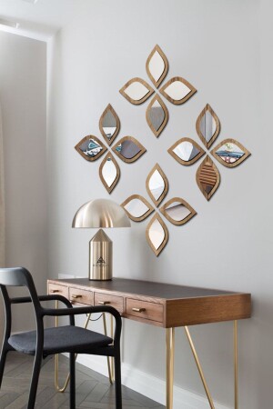 Su Damlası Dekoratif Ayna Seti Ahşap 16 Adet Pleksi Ayna- Ahşap Desenli - Gümüş - Ahwall Woodworking