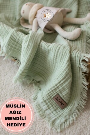 Su Yeşil Muslin 4 Katlı Müslin %100 Pamuk 110x110cm Pamuksu Yumuşaklık - Yeni Seri - Zeypba