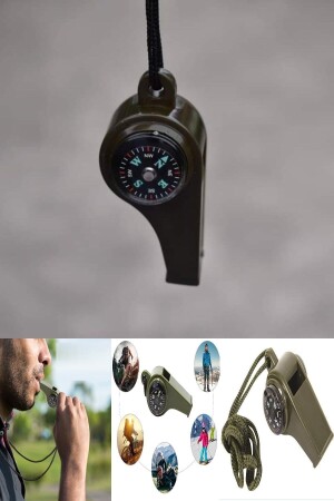 Such- und Rettungspfeife mit lautem Ton, mit Thermometer und Kompass, geeignet für Erdbebengebiete. Thermometer-Kompasspfeife - 1