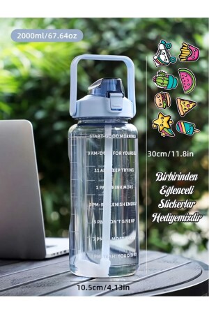 Suhvee 2 L motivierende Wasserflasche mit Strohhalm, Tritan-Gym-Wasserflasche, Gym-Wasserflasche - 1