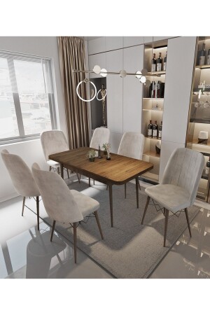 Sümela 80x130(KAPALI) 80x170(AÇIK) Yemek Masası Takımı Mutfak Masası Takımı Krem 6 Sandalyeli TYC00756338696 - Avvio