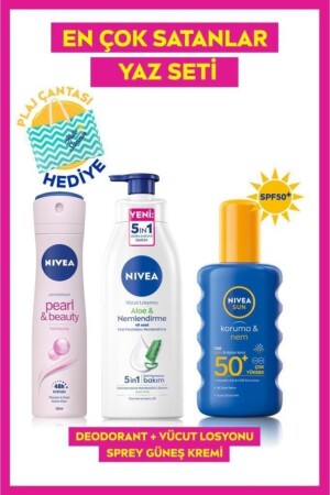 Sun Güneş Koruyucu Kişisel Bakım Seti,spf50 Güneş Kremi 200 Ml,deodorant,vücut Losyonu SET.NVE.914 - 1