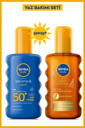 SUN Güneş Koruyucu Sprey SPF50 200ml- Karoten Bronzlaştırıcı Güneş Yağı 200ml- İkili Yaz Seti - 1