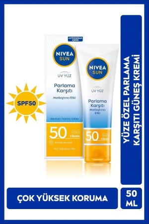 Sun SPF50 Parlama Karşıtı & Güneş Koruyucu Yüz Güneş Kremi 50 ml, Matlaştırıcı Etki 10181988 - 1