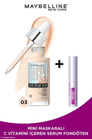 Super Stay Skin Tint Fondöten - 03 & Mini Falsies Surreal Maskara 4.7 ml Makyaj Seti - 1