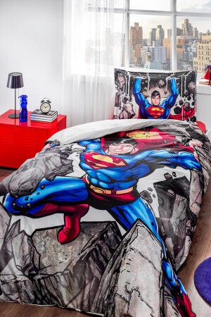 Superman Stone Single Licensed Kinder-Bettbezug-Set, Grau, 8697353450716 - 2