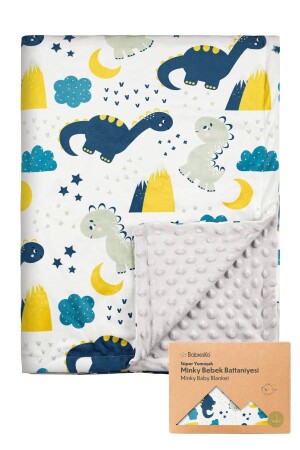 Superweiche graue Kuscheldecke mit Dinosauriermuster – 100 x 85 cm – Kichererbsenflaum MINKY_004 - 1