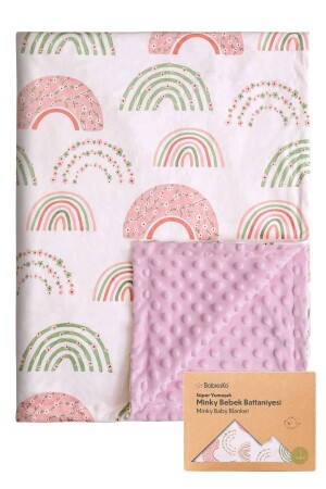 Superweiche, kuschelige Babydecke mit rosa Regenbogenmuster – 100 x 85 cm – Kichererbsenflaum MINKY_006 - 1