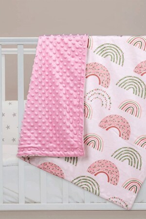 Superweiche, kuschelige Babydecke mit rosa Regenbogenmuster – 100 x 85 cm – Kichererbsenflaum MINKY_006 - 5