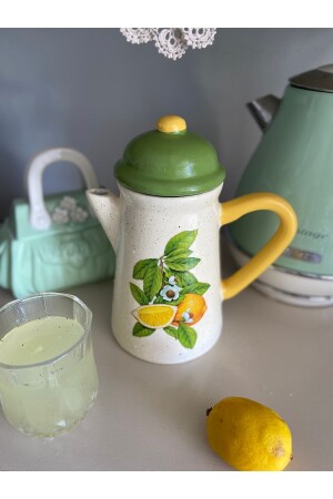 جنجر سيراميكي مصنوع يدويًا مع غطاء - كريم ليمون زهري SURAHI156 - Handmadesign