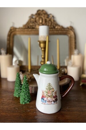 جنجر سيراميكي مصنوع يدويا مع غطاء - أرنب زمني موضوع الأرنب عائلة خضراء SURAHI203 - Handmadesign