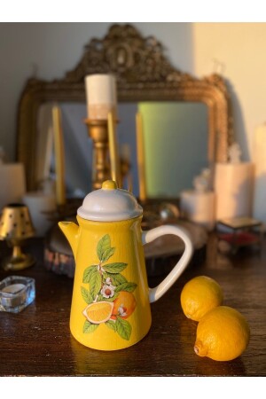جنجر سيراميكي مصنع يدويا مع غطاء - SURAHI215 الأصفر مع فروع ورقة الليمون - Handmadesign