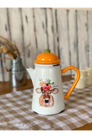 جنجرة سيراميكية مصنعة يدويا مع غطاء البقرة البرتقالي SURAHI26 - Handmadesign