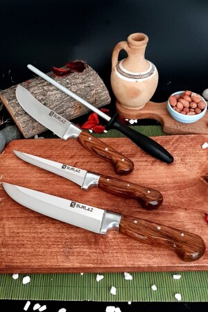 Sürmene Keskin Bıçak Seti 3'lü Mutfak Bıçakları Sürmene Bileyici GTR-2280 - 2