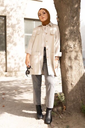 Süs Kapalı Iki Cepli Tahta Düğmeli Gömlek - Caramel Butik