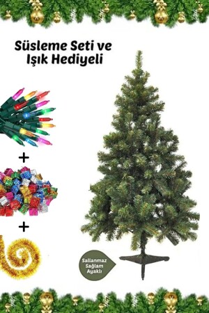 Süsleme Seti Yılbaşı Çam Ağacı Renkli Işığı Ve Yeni Yıl Süsleri Noel Paketi 150 Cm 220 Dal Kutulu Sağlam Ayaklı Ekonomik Ağacı - 1