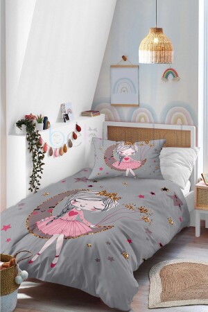 Süßes Prinzessinnen-Mädchen sitzt auf dem Mond, gemustertes Einzel-Baby-Kinder-Bettwäsche-Set BD-M024-N - 3