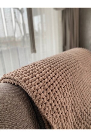 Sütlü Kahve El Örgüsü Battaniye - Alize