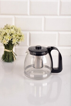 Süzgeçli Cam Demlik 700 Ml Tea Pot Çaydanlık Siyah Etipar-700ml - 2