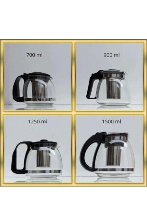 Süzgeçli Cam Demlik 700 Ml Tea Pot Çaydanlık Siyah Şener-700ml - 2