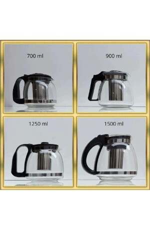 Süzgeçli Cam Demlik 900 Ml Tea Pot Çaydanlık Siyah Şener-900ml - 1