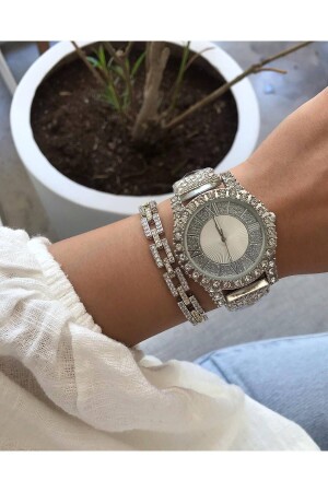 ساعة زنزانية فضية من الفولاذ Swarovski Stone Analog Classic Fantasy - ÇENÇEN