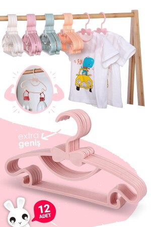 Sweet 12 Adet Pembe Bebek Elbise Askısı Fiyonklu Kelebek Bebek Çocuk Kıyafet Askısı - 1