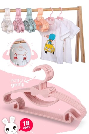 Sweet 18 Adet Pembe Bebek Elbise Askısı 30 Cm Fiyonklu Kelebek Bebek Çocuk Kıyafet Askısı - 1