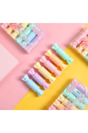 Sweet Candy - Şeker Şekilli Fosforlu Kalem Seti - Çift Taraflı 6 Renkli Set - 1