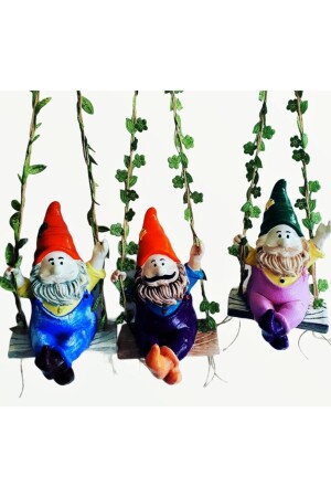 Swinging Dwarfs 3er-Set, handgefertigter Balkon – Garten – Innendekoration (Steinpulver) - 1