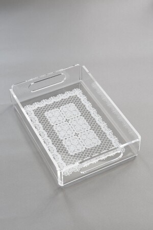 Tablett aus Plexiglas mit Spitzenmuster, 25 cm x 17 cm, QBDD01 - 3
