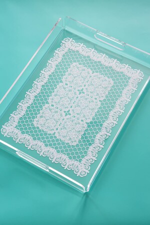 Tablett aus Plexiglas mit Spitzenmuster, 36 cm x 26 cm, QBML001 - 3