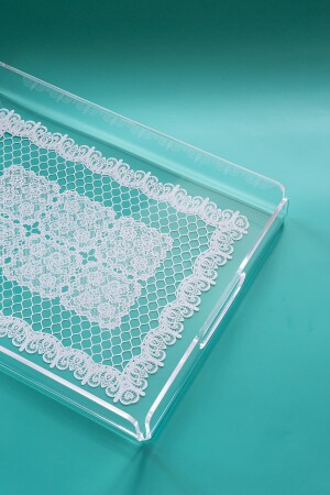 Tablett aus Plexiglas mit Spitzenmuster, 36 cm x 26 cm, QBML001 - 4