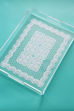 Tablett aus Plexiglas mit Spitzenmuster, 36 cm x 26 cm, QBML001 - 2